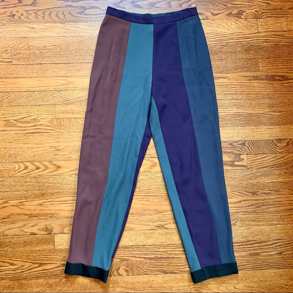 Vintage 90s Myrene de Premonville Paris Wool Colorblock 2 Piece Pant Suit - Picture 15 of 16